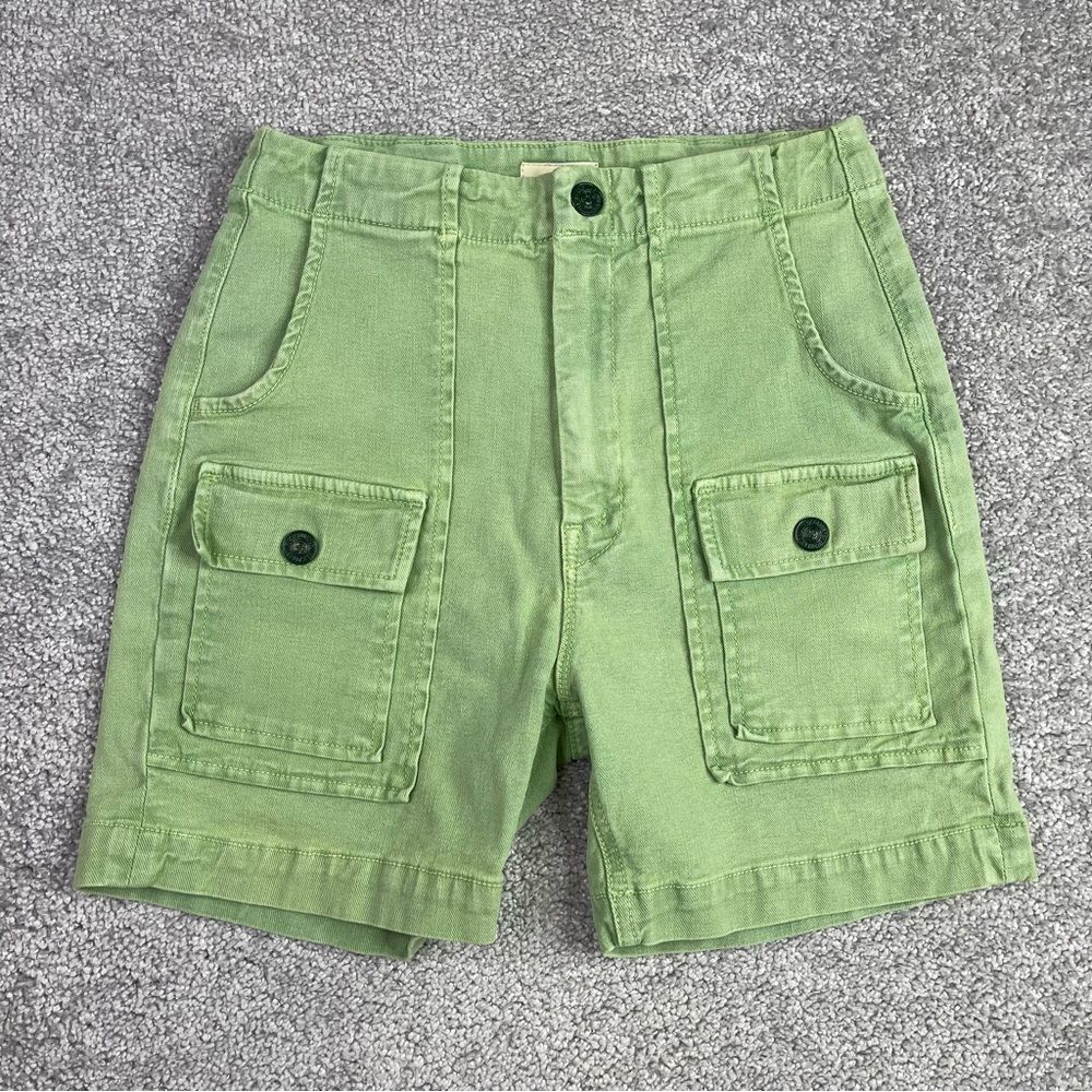 MOTHER Rambler Cargo Shorts Women’s 24 Green High Rise Patch Pockets